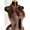 image:imageMakeMeChic Womens 2 Piece Summer Outfits Faux Fur Halter Crop Tops and Micro Mini Shorts Matching SetsBrown