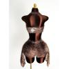 image:imageMakeMeChic Womens 2 Piece Summer Outfits Faux Fur Halter Crop Tops and Micro Mini Shorts Matching SetsBrown
