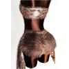 image:imageMakeMeChic Womens 2 Piece Summer Outfits Faux Fur Halter Crop Tops and Micro Mini Shorts Matching SetsBrown