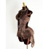 image:imageMakeMeChic Womens 2 Piece Summer Outfits Faux Fur Halter Crop Tops and Micro Mini Shorts Matching SetsBrown
