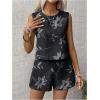 image:imageMakeMeChic Womens 2 Piece Summer Outfits Floral Crew Neck Tank Top and Wide Leg Shorts Matching SetBlack