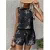 image:imageMakeMeChic Womens 2 Piece Summer Outfits Floral Crew Neck Tank Top and Wide Leg Shorts Matching SetBlack
