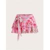 image:imageMakeMeChic Womens 2 Piece Summer Outfits Floral Lettuce Trim Cami Top and A Line Mini Skirt Vacation SetPink