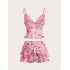 image:imageMakeMeChic Womens 2 Piece Summer Outfits Floral Lettuce Trim Cami Top and A Line Mini Skirt Vacation SetPink