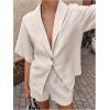 image:imageMakeMeChic Womens 2 Piece Summer Outfits Half Sleeve Blouse and Mini Shorts Matching SetApricot