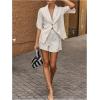 image:imageMakeMeChic Womens 2 Piece Summer Outfits Half Sleeve Blouse and Mini Shorts Matching SetApricot