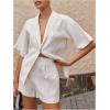 image:imageMakeMeChic Womens 2 Piece Summer Outfits Half Sleeve Blouse and Mini Shorts Matching SetApricot