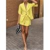 image:imageMakeMeChic Womens 2 Piece Summer Outfits Half Sleeve Blouse and Mini Shorts Matching SetYellow