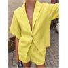 image:imageMakeMeChic Womens 2 Piece Summer Outfits Half Sleeve Blouse and Mini Shorts Matching SetYellow