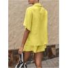image:imageMakeMeChic Womens 2 Piece Summer Outfits Half Sleeve Blouse and Mini Shorts Matching SetYellow