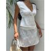 image:imageMakeMeChic Womens 2 Piece Summer Outfits Satin Floral Lace Backless Crop Tank Top and Mini Skirts SetsWhite