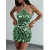 image:imageMakeMeChic Womens 2 Piece Summer Outfits Sparkly Glitter Sequin Halter Crop Top and Bodycon Mini Skirt SetsMint Green