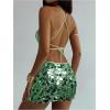image:imageMakeMeChic Womens 2 Piece Summer Outfits Sparkly Glitter Sequin Halter Crop Top and Bodycon Mini Skirt SetsMint Green