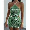 image:imageMakeMeChic Womens 2 Piece Summer Outfits Sparkly Glitter Sequin Halter Crop Top and Bodycon Mini Skirt SetsMint Green