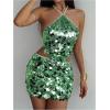 image:imageMakeMeChic Womens 2 Piece Summer Outfits Sparkly Glitter Sequin Halter Crop Top and Bodycon Mini Skirt SetsMint Green