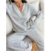 image:imageMakeMeChic Womens 2 Piece Sweatsuits Long Sleeve V Neck Sweatshirt and Jogger Pants Casual Matching SetsGrey