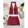 image:imageMakeMeChic Womens 2 Piece Y2k Outfits Backless Halter Crop Tops and Bodycon Skirt SetBurgundy