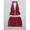 image:imageMakeMeChic Womens 2 Piece Y2k Outfits Backless Halter Crop Tops and Bodycon Skirt SetBurgundy