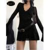image:imageMakeMeChic Womens 2 Piece Y2k Set Lace V Neck Bell Sleeve Ruffle Mesh Dress with Cami DressesBlack