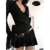 image:imageMakeMeChic Womens 2 Piece Y2k Set Lace V Neck Bell Sleeve Ruffle Mesh Dress with Cami DressesBlack
