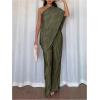 image:imageMakeMeChic Womens Asymmetrical Set 2 Piece Striped One Shoulder Pants Set Elegant Work SuitArmy Green