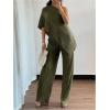 image:imageMakeMeChic Womens Asymmetrical Set 2 Piece Striped One Shoulder Pants Set Elegant Work SuitArmy Green