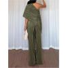 image:imageMakeMeChic Womens Asymmetrical Set 2 Piece Striped One Shoulder Pants Set Elegant Work SuitArmy Green