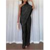 image:imageMakeMeChic Womens Asymmetrical Set 2 Piece Striped One Shoulder Pants Set Elegant Work SuitBlack
