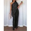 image:imageMakeMeChic Womens Asymmetrical Set 2 Piece Striped One Shoulder Pants Set Elegant Work SuitBlack