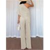 image:imageMakeMeChic Womens Asymmetrical Set 2 Piece Striped One Shoulder Pants Set Elegant Work SuitChampagne