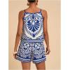 image:imageMakeMeChic Womens Beach Vacation Outfits Summer Two Piece Set Tropical Tank Tops and Shorts Boho SetsBlue and White