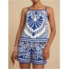 image:imageMakeMeChic Womens Beach Vacation Outfits Summer Two Piece Set Tropical Tank Tops and Shorts Boho SetsBlue and White