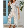 image:imageMakeMeChic Womens Boho 2 Piece Outfit Floral Pants Set Vacation Short Sleeve Tie Front Blouse and Pants SetApricot
