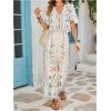 image:imageMakeMeChic Womens Boho 2 Piece Outfit Floral Pants Set Vacation Short Sleeve Tie Front Blouse and Pants SetApricot
