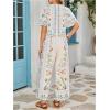 image:imageMakeMeChic Womens Boho 2 Piece Outfit Floral Pants Set Vacation Short Sleeve Tie Front Blouse and Pants SetApricot