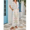image:imageMakeMeChic Womens Boho 2 Piece Outfit Floral Pants Set Vacation Short Sleeve Tie Front Blouse and Pants SetApricot