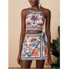 image:imageMakeMeChic Womens Boho 2 Piece Outfit Halter Backless Crop Tops and Wrap Skirt Skorts Travel Vacation Summer SetBlue