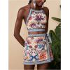 image:imageMakeMeChic Womens Boho 2 Piece Outfit Halter Backless Crop Tops and Wrap Skirt Skorts Travel Vacation Summer SetBlue