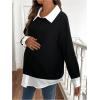 image:imageMakeMeChic Womens Fall Maternity Sweatshirt Long Sleeve Collared 2 in 1 Pregnancy Pullovers TopsBlack