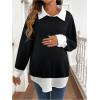 image:imageMakeMeChic Womens Fall Maternity Sweatshirt Long Sleeve Collared 2 in 1 Pregnancy Pullovers TopsBlack