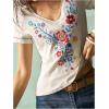 image:imageMakeMeChic Womens Floral Embroidery Tee Shirt Short Sleeve V Neck Summer Vacation Boho TopsApricot