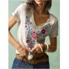 image:imageMakeMeChic Womens Floral Embroidery Tee Shirt Short Sleeve V Neck Summer Vacation Boho TopsApricot