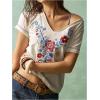 image:imageMakeMeChic Womens Floral Embroidery Tee Shirt Short Sleeve V Neck Summer Vacation Boho TopsApricot