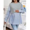 image:imageMakeMeChic Womens Going Out Striped Maternity T Shirt Crew Neck Long Sleeve Pregnancy TopsMulticolor