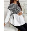image:imageMakeMeChic Womens Houndstooth Print Maternity Blouse Crew Neck Long Sleeve Spring Pregnancy TopsBlack and White