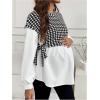 image:imageMakeMeChic Womens Houndstooth Print Maternity Blouse Crew Neck Long Sleeve Spring Pregnancy TopsBlack and White
