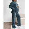 image:imageMakeMeChic Womens Maternity 2 Piece Outfits Lounge Set Ribbed Knit Long Sleeve Hoodie and Pants Pregnancy SetBlue