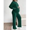 image:imageMakeMeChic Womens Maternity 2 Piece Outfits Lounge Set Ribbed Knit Long Sleeve Hoodie and Pants Pregnancy SetDark Green Solid