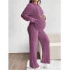 image:imageMakeMeChic Womens Maternity 2 Piece Outfits Lounge Set Ribbed Knit Long Sleeve Hoodie and Pants Pregnancy SetDark Pink