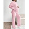 image:imageMakeMeChic Womens Maternity 2 Piece Outfits Lounge Set Ribbed Knit Long Sleeve Hoodie and Pants Pregnancy SetLight Pink
